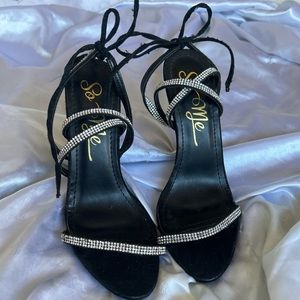♡ rhinestone lace up heals ♡